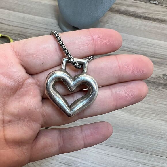 Brighton Radiant Hearts Necklace 22" Silver Toned Chain Hollow Heart Logo - Picture 8 of 8